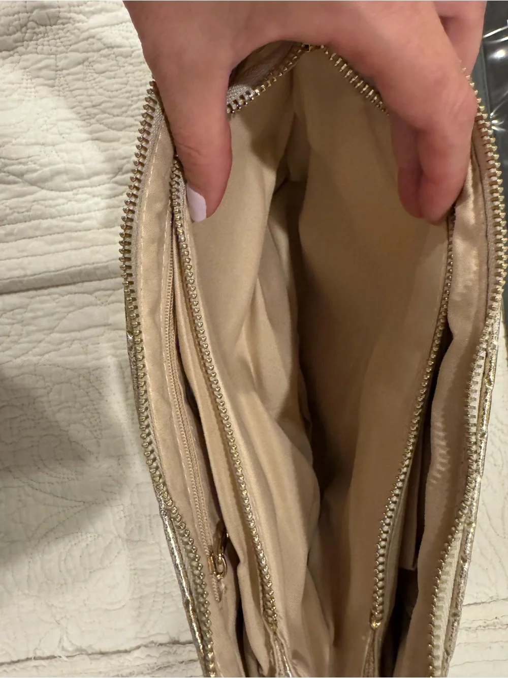 Caroline Hill Gold Quilted Chain Wristlet Clutch